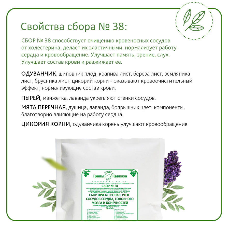 №38 Сбор при атеросклерозе сосудов сердца, головного мозга и конечностей, 200 гр.