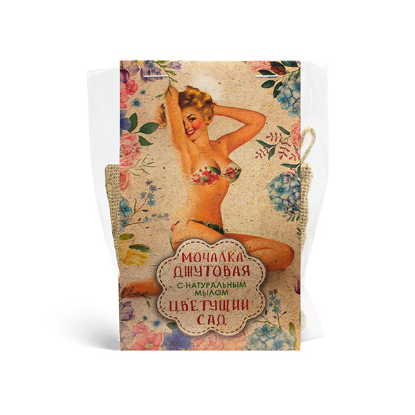 Мочалка джутовая с натуральным мылом "Цветущий сад", 100 г
