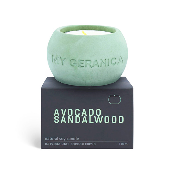 My Geranica / Свеча натуральная соевая "Avocado & Sandalwood", 110 мл