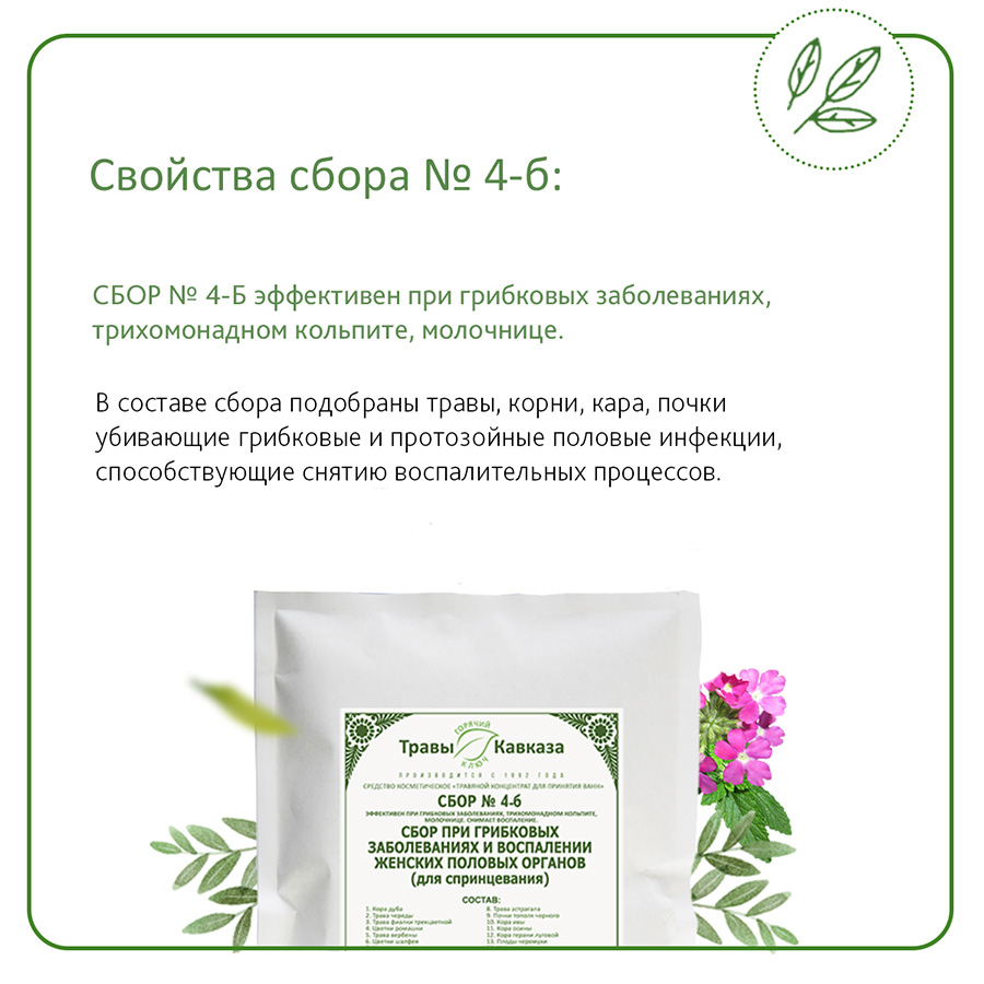 № 4б Сбор при грибковых заболеваниях и воспалении женских половых органов (для спринцевания), 200 гр