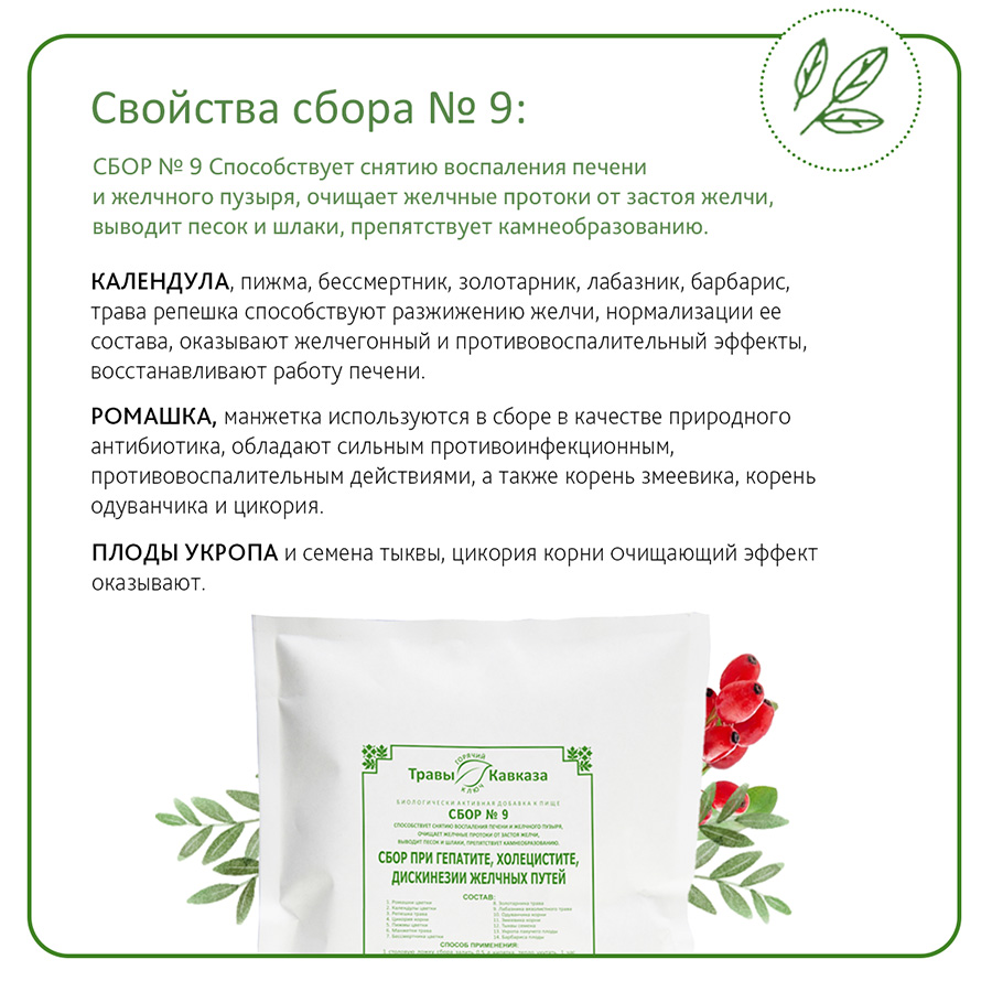 № 9 Сбор при гепатите, холецистите, дискинезии желчных путей, 200 гр.